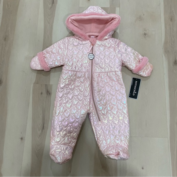 Rothschild Other - NWT Rothschild Baby 6/9 Month Girls Hooded Quilted-Heart Pink Pram Snow Suit